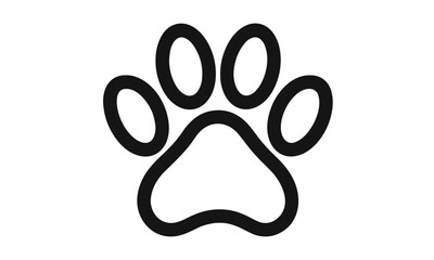 Paw print of dog, cat walk footprint, animal track cutout, pet foot mark, black silhouette icon, dog cat foot trail, isolated paw vector illustration, wildlife footprint symbol.