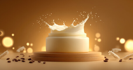 Milk facial and body creams. luxury skincare product on beige background