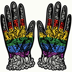 Decorative glove with rainbow pride colors