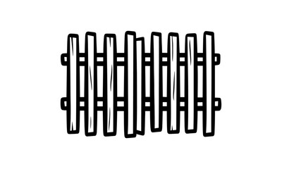 Wooden fence vector illustration, rustic garden border, countryside fencing, backyard gate, classic wood barrier, outdoor design element, isolated on white background, rural decor.