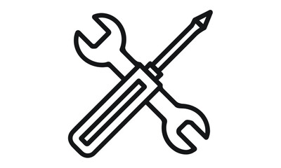 Service tools icon with wrench and screwdriver, mechanical repair toolkit, vector illustration, gear symbol, construction tools, handyman essentials, workshop, transparent background.
