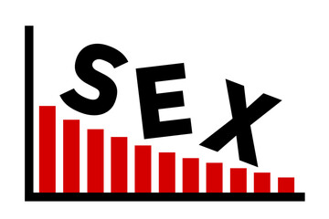 Decrease, decline, decay and deterioration of poor and bad sex life. Chart and graph of negative trend of low sexual activity, sex drive and involuntary celibacy. Vector illustration isolated on white