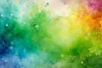 A vibrant abstract watercolor background showcasing a rich blend of blue, green, yellow, and orange hues with artistic splashes and subtle texture, ideal for creative and lively designs.