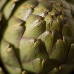 Primer plano de alcachofa fresca con hojas verdes texturizadas
