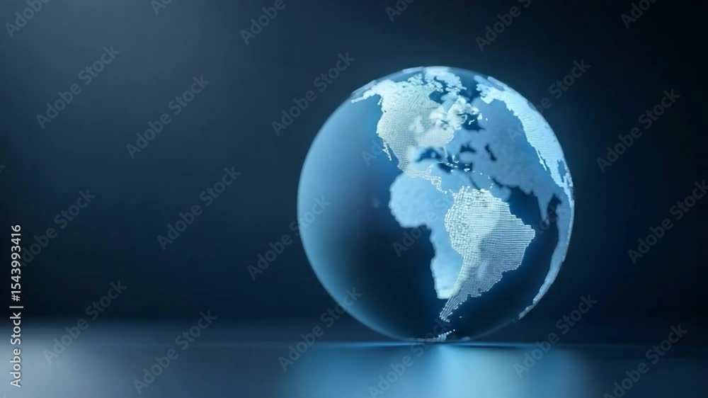 Poster world in a blue light: a photorealistic globe of the earth softly glows, its continents illuminated 