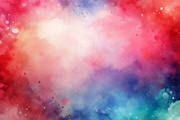 A vibrant abstract watercolor background texture featuring a beautiful blend of red, pink, purple, and blue hues with artistic splatters and soft transitions, perfect for creative design projects.