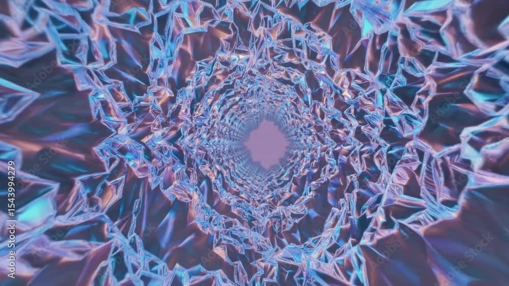 Poster abstract tunnel background with soft geometric shapes forming a vortex of broken glass in pastel ton