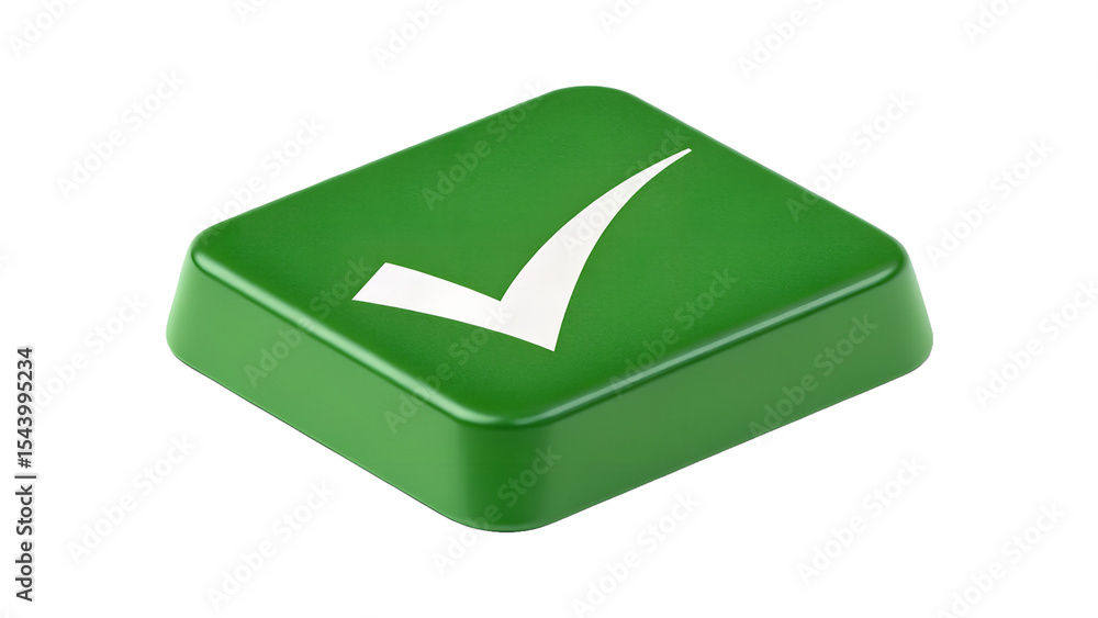 Poster green checkmark button isolated on transparent background