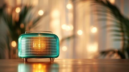 A beautifully styled vintage radio sits elegantly against a softly lit background, evoking nostalgia and warmth, inviting memories of music and moments shared in times past.