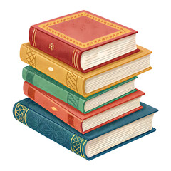Stack of vintage books isolated on transparent background