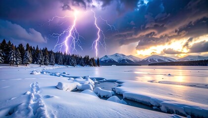 Lightning Storm over Frozen Lake.