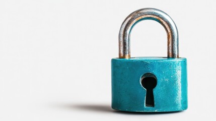 Naklejka premium A classic blue padlock rests against a plain backdrop, showcasing vintage design details while symbolizing security, safety, and protection.