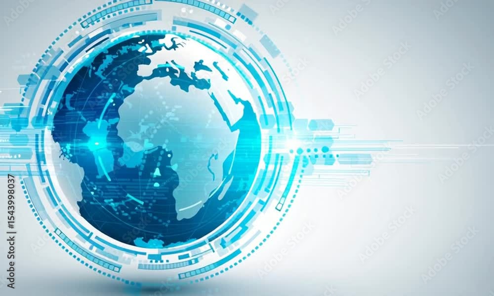 Aufkleber a globe and world map on a light blue background, a global business concept digital technology banne
