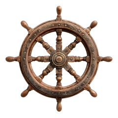 Nautical wheel steering ship boat rudder wooden vintage travel marine isolated on transparent background