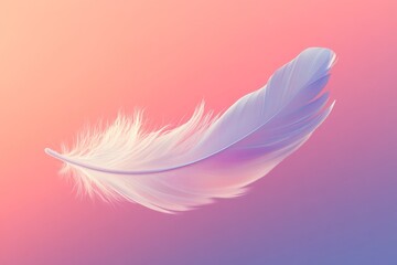 Obraz premium Delicate White Feather Against Gradient Pink and Purple Background, Soft and Airy Aesthetic.