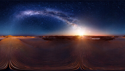 colorful 360 degree panoramic landscape starry night milky way galaxy plane backplate 3d rendering computer digitally generated illustration