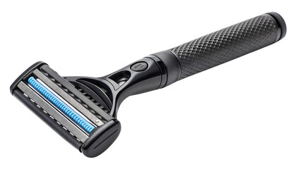 Obraz premium Modern black razor with three blades isolated on transparent background