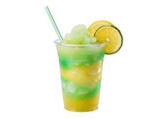 layered lime and lemon frozen drink with citrus slices