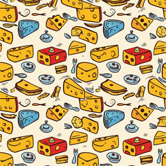 Seamless pattern cheese drawing Vecto