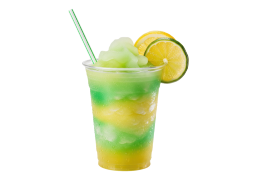 layered lime and lemon frozen drink with citrus slices
