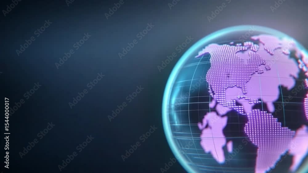 Poster global insight: a mesmerizing glass globe, illuminated with an ethereal purple glow, casts a captiva