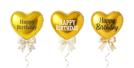 Gold heart shaped balloons with bow and Happy Birthday inscription