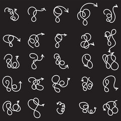 Hand drawn arrow set featuring curved, straight, dotted, and swirled arrows design, arrow vector for creative design, presentations, infographics, and decorative purposes