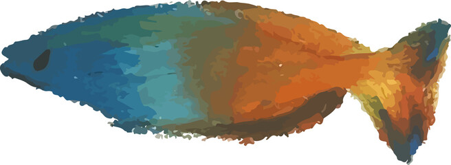 Ilustración digital de pez de colores. Estilo artístico simple y colorido, con apariencia hecha a mano. © Sofia