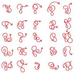 Hand drawn arrow set featuring curved, straight, dotted, and swirled arrows design, arrow vector for creative design, presentations, infographics, and decorative purposes