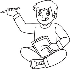School Yard Boy Studying Isolated Coloring Page 