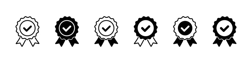 Badge icon. Award sign vector set. Achievement sign set. Checkmark prize reward badge. Winner best reward isolated icon set.