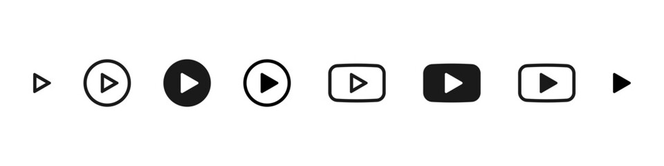 Play button set. Music player button. Audio player control icons. Video start icon set. Vector play button isolated set.