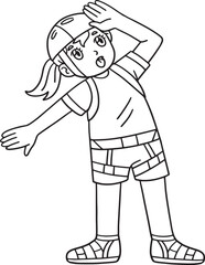Bouldering Girl Looking Up Isolated Coloring Page 