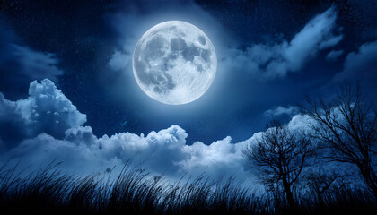 Fototapeta premium spooky night sky background with full moon and clouds