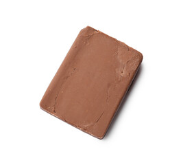 Block of tasty chocolate butter isolated on white, top view