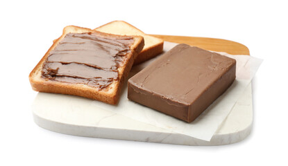 Sandwiches with chocolate butter isolated on white