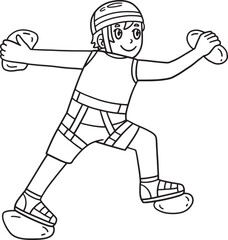 Bouldering Boy Wall Climbing Isolated Coloring 