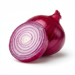A close-up of a vibrant red onion, with a slice revealing its intricate layers