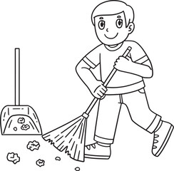 School Yard Boy Cleaning School Ground Isolated 