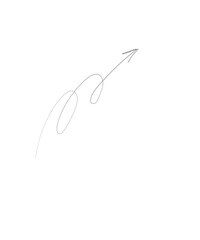 Obraz premium A delicate, swirling hand-drawn arrow pointing upwards and to the right. This fine line sketch adds a touch of whimsical direction. Ideal for subtle guidance in designs.