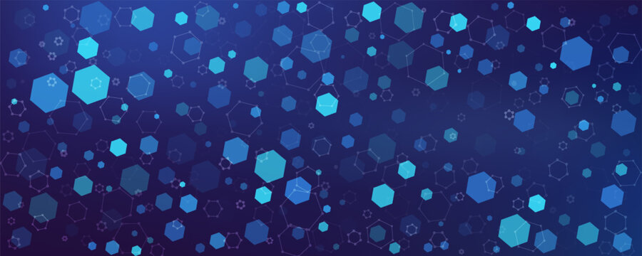 Abstract Digital Blue Hexagons Business or Science Background. Medical Research or Tech Innovation Online Webinar Presentation Event. Conference or Forum Vector Illustration