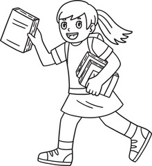 School Yard Girl with Books Isolated Coloring Page