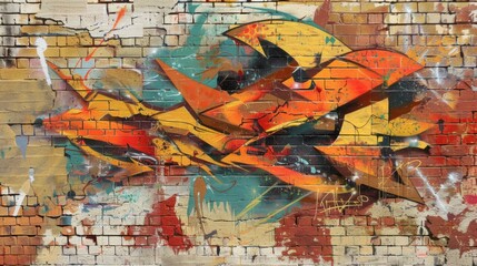 Obraz premium Brick Wall with Abstract Graffiti Art