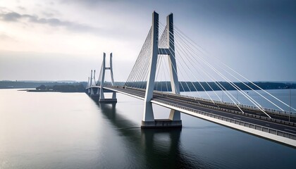 Obraz premium Cablestayed bridge over calm water.