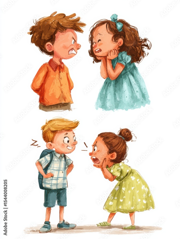 Poster Understanding the Difference Between Teasing and Bullying Through Illustrated Examples of Children Interacting in Various Playful Scenarios