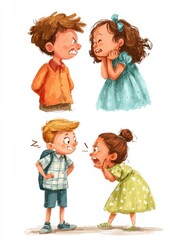 Understanding the Difference Between Teasing and Bullying Through Illustrated Examples of Children Interacting in Various Playful Scenarios