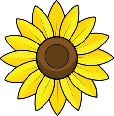  Bright Yellow Cartoon Sunflower.bright yellow sunflower.Bright Yellow Cartoon Sunflower  Cute Floral Vector Illustration.