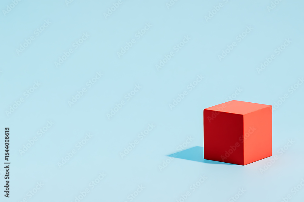 Aufkleber red cube on light blue: a simple geometric composition featuring a vibrant cube against a minimalist