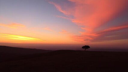 Fototapeta premium Sunset time with one tree background 