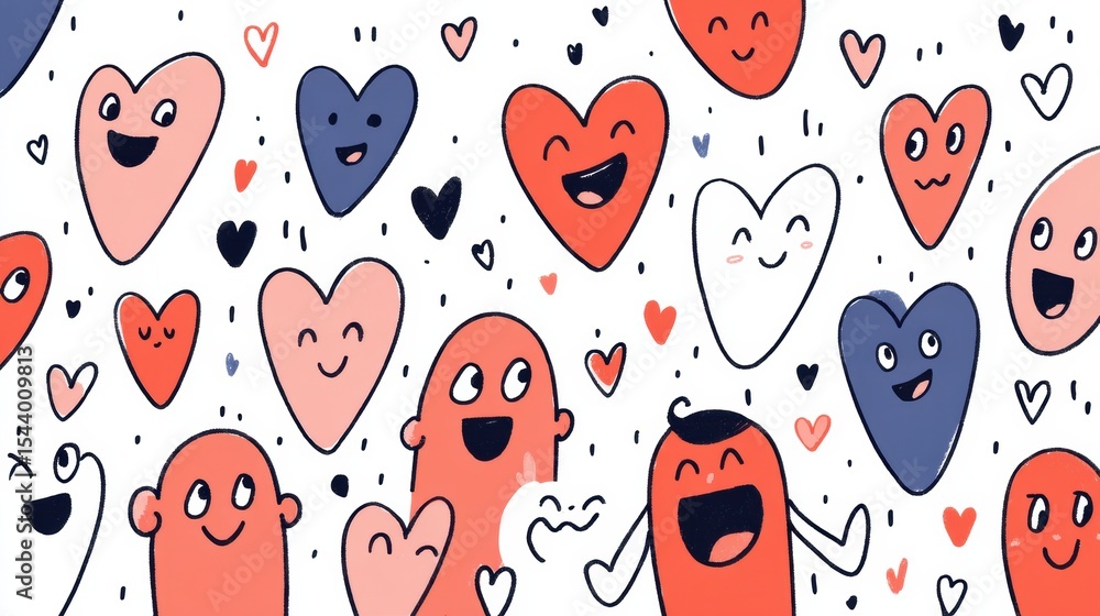 Aufkleber smiling faces and hearts represent community support and connection in a joyful and vibrant design
